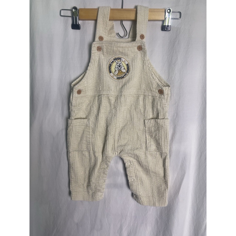Disney baby Winnie the Pooh cream 100% cotton corduroy overalls size 6 to 9 mo.